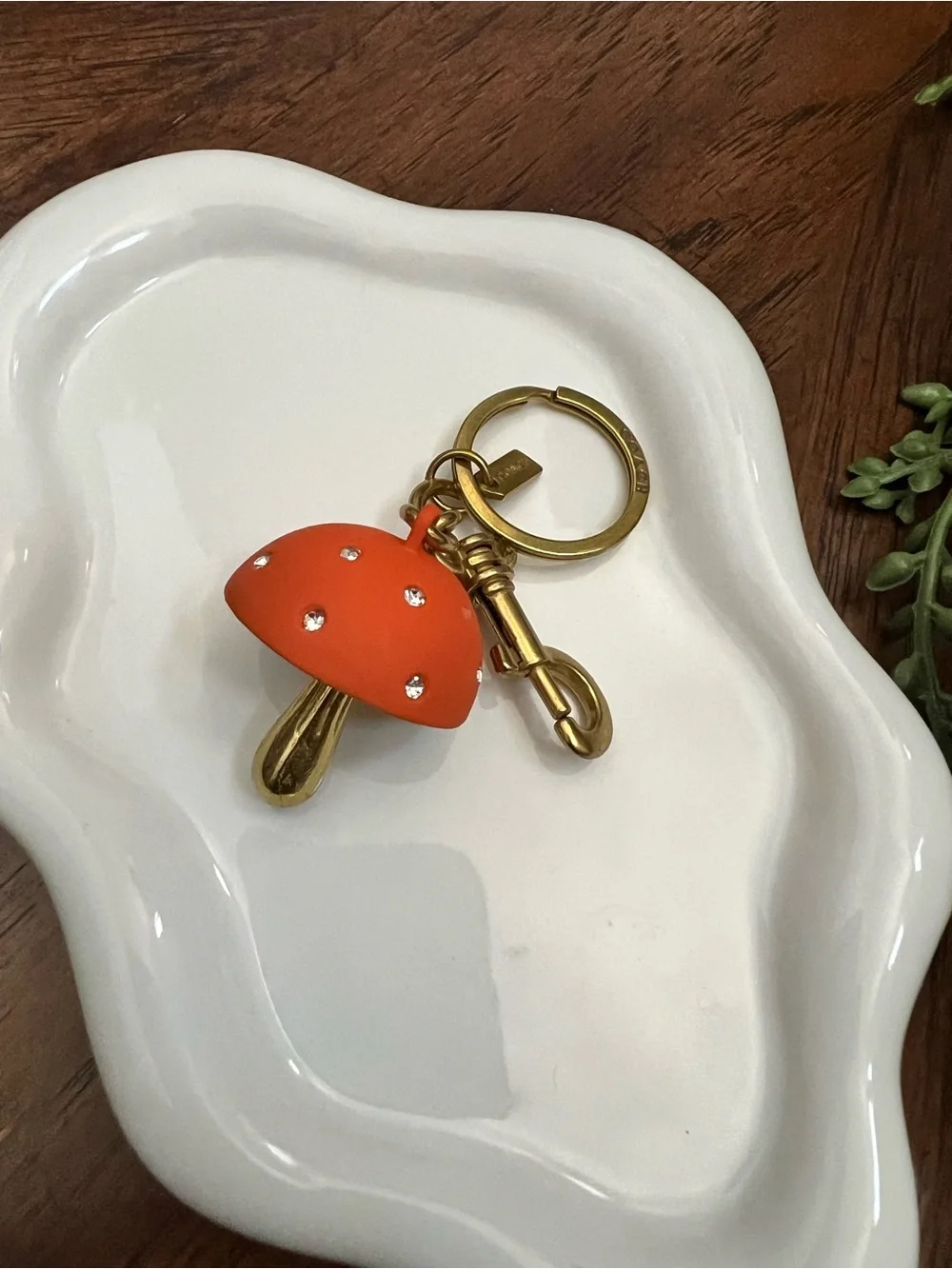 Coach Orange Mushroom Key Charm with Gold Hardware